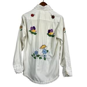 Vintage Handmade By Mother Button Up Blouse Top Embroidered - M